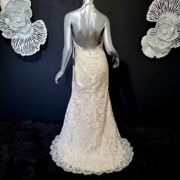 NWT~$935~MONCHERI~6/8~IVORY EMBROIDERED LACE BEADED FIT & FLARE WEDDING DRESS - Picture 11 of 16